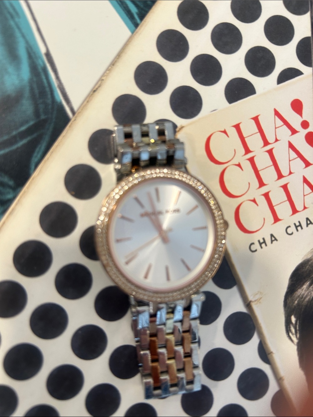 Michael Kors Silver and Rose Gold Crystal Bezel Bracelet Watch - Picture 2 of 5